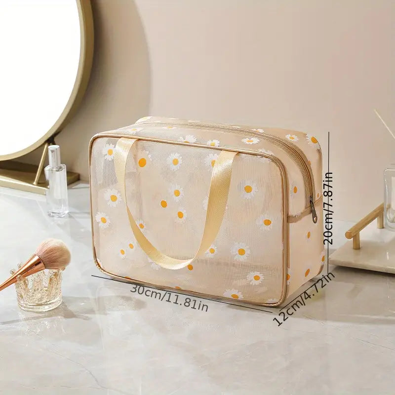 Set Of 2 Daisy Mesh Makeup Bag, Large Capacity Portable Travel Wash Bag, Cute Daisy Pattern Women Zipper Make Up Case, Multipurpose Hot Spring Mesh Bag, Wardrobe Suitcase Pouch Set Of 2 Daisy Mesh Makeup Bag, Large Capacity Portable Travel Wash Bag, Cute Daisy Pattern Women Zipper Make Up Case, Multipurpose Hot Spring Mesh Bag, Wardrobe Suitcase Pouch